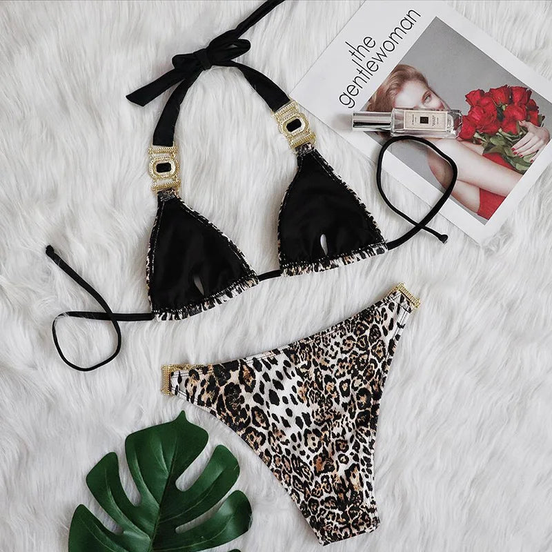 Halter Crystal Rhinestone Diamond Bikini 2026 Female Swimsuit Women Swimwear Two Pieces Bikini set Brazilian Bathing Suit Swim