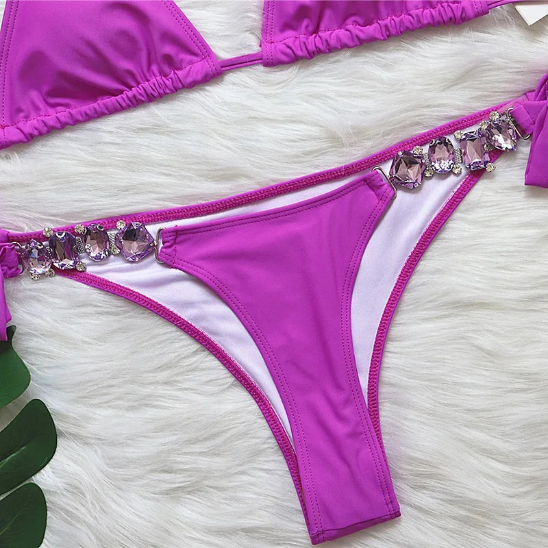 Halter Crystal Rhinestone Diamond Bikini 2026 Female Swimsuit Women Swimwear Two Pieces Bikini set Brazilian Bathing Suit Swim