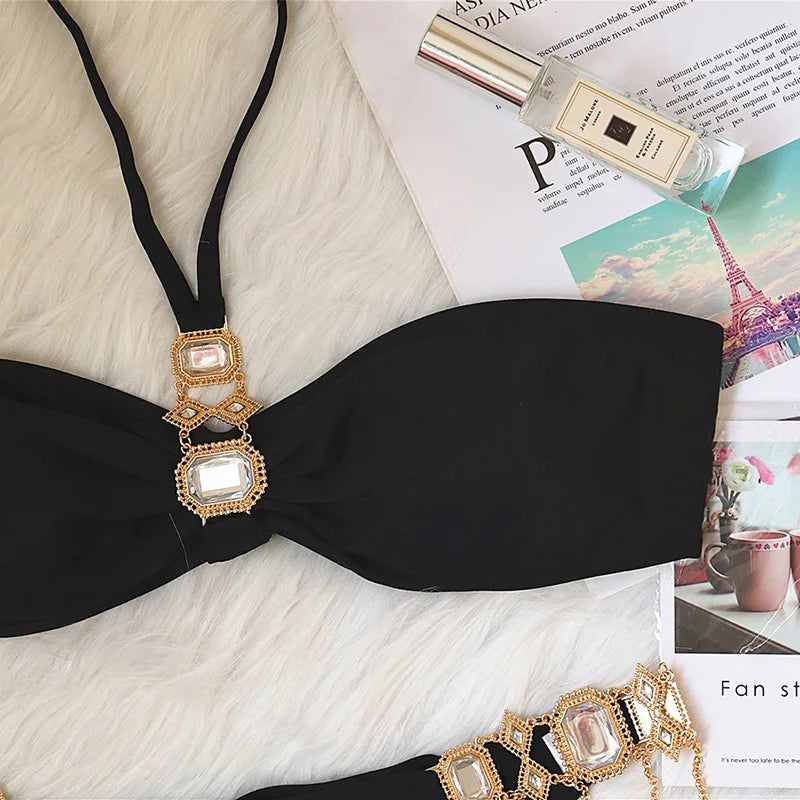 Halter Crystal Rhinestone Diamond Bikini 2026 Female Swimsuit Women Swimwear Two Pieces Bikini set Brazilian Bathing Suit Swim
