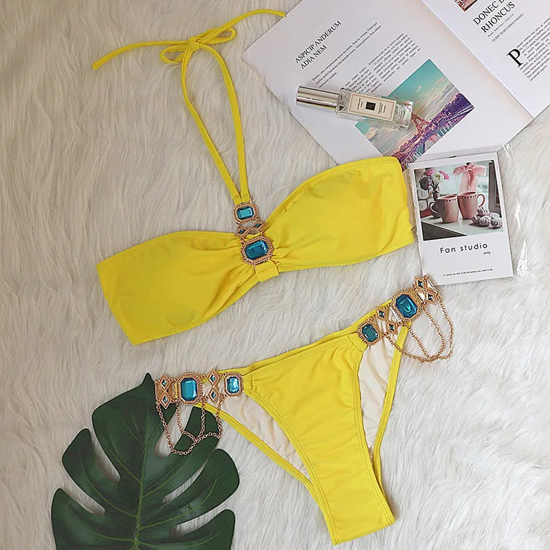 Halter Crystal Rhinestone Diamond Bikini 2026 Female Swimsuit Women Swimwear Two Pieces Bikini set Brazilian Bathing Suit Swim
