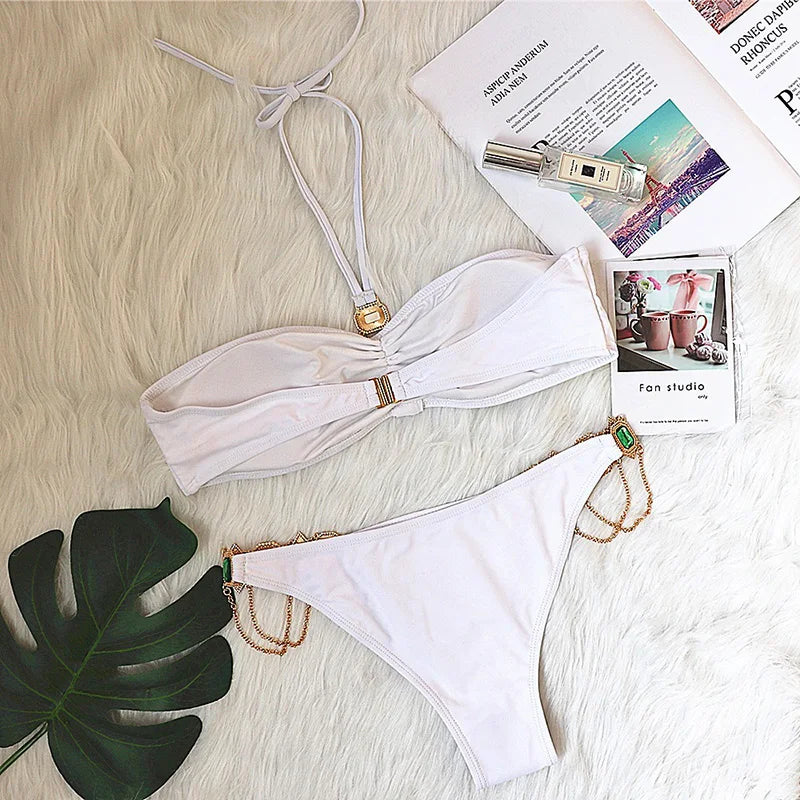 Halter Crystal Rhinestone Diamond Bikini 2026 Female Swimsuit Women Swimwear Two Pieces Bikini set Brazilian Bathing Suit Swim