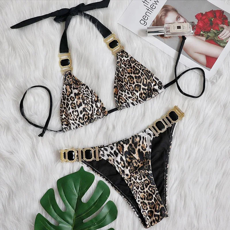 Halter Crystal Rhinestone Diamond Bikini 2026 Female Swimsuit Women Swimwear Two Pieces Bikini set Brazilian Bathing Suit Swim