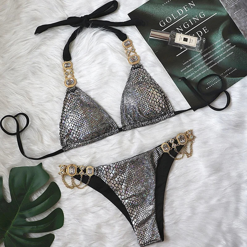 Halter Crystal Rhinestone Diamond Bikini 2026 Female Swimsuit Women Swimwear Two Pieces Bikini set Brazilian Bathing Suit Swim
