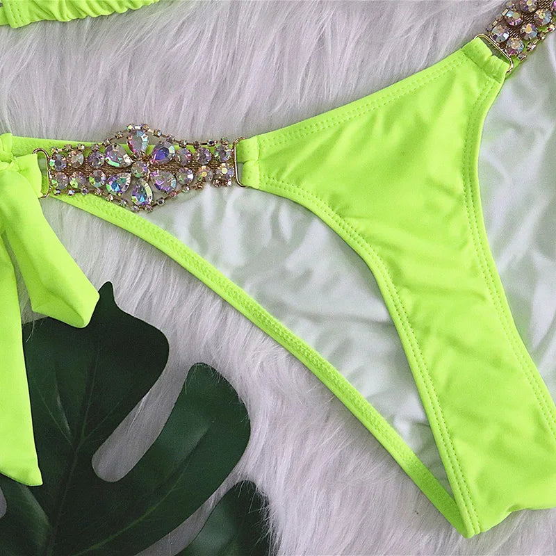 Halter Crystal Rhinestone Diamond Bikini 2026 Female Swimsuit Women Swimwear Two Pieces Bikini set Brazilian Bathing Suit Swim