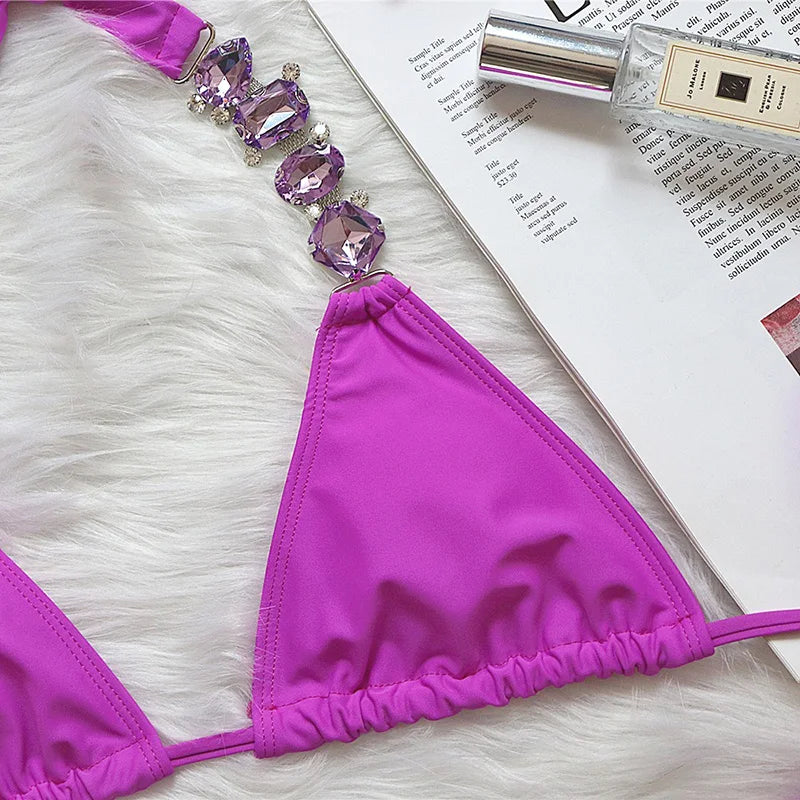 Halter Crystal Rhinestone Diamond Bikini 2026 Female Swimsuit Women Swimwear Two Pieces Bikini set Brazilian Bathing Suit Swim