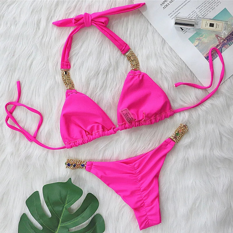 Halter Crystal Rhinestone Diamond Bikini 2026 Female Swimsuit Women Swimwear Two Pieces Bikini set Brazilian Bathing Suit Swim