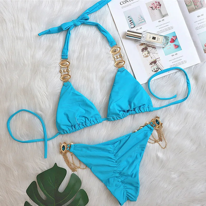 Halter Crystal Rhinestone Diamond Bikini 2026 Female Swimsuit Women Swimwear Two Pieces Bikini set Brazilian Bathing Suit Swim