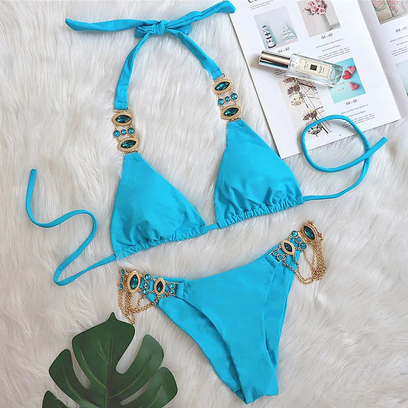 Halter Crystal Rhinestone Diamond Bikini 2026 Female Swimsuit Women Swimwear Two Pieces Bikini set Brazilian Bathing Suit Swim