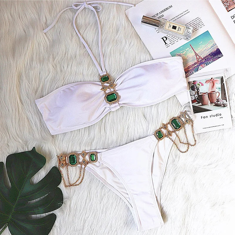 Halter Crystal Rhinestone Diamond Bikini 2026 Female Swimsuit Women Swimwear Two Pieces Bikini set Brazilian Bathing Suit Swim