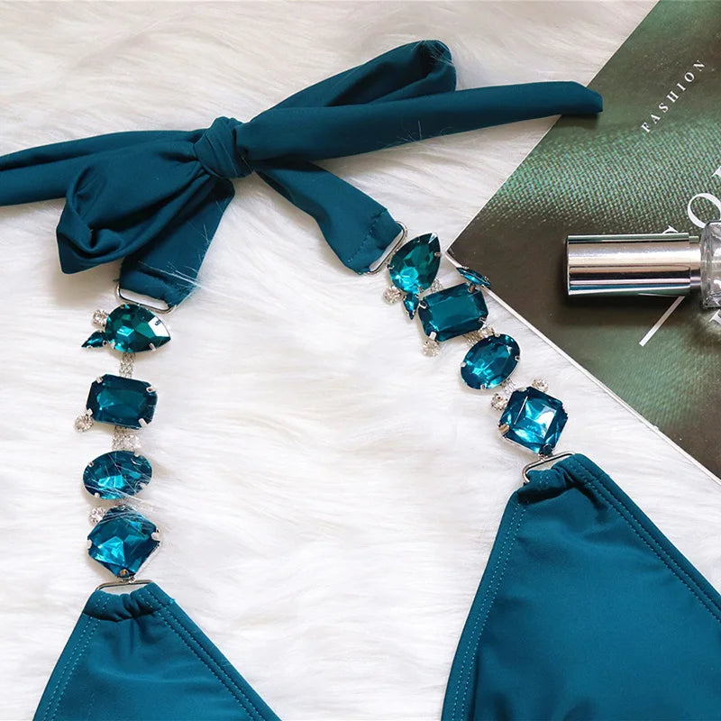 Halter Crystal Rhinestone Diamond Bikini 2026 Female Swimsuit Women Swimwear Two Pieces Bikini set Brazilian Bathing Suit Swim