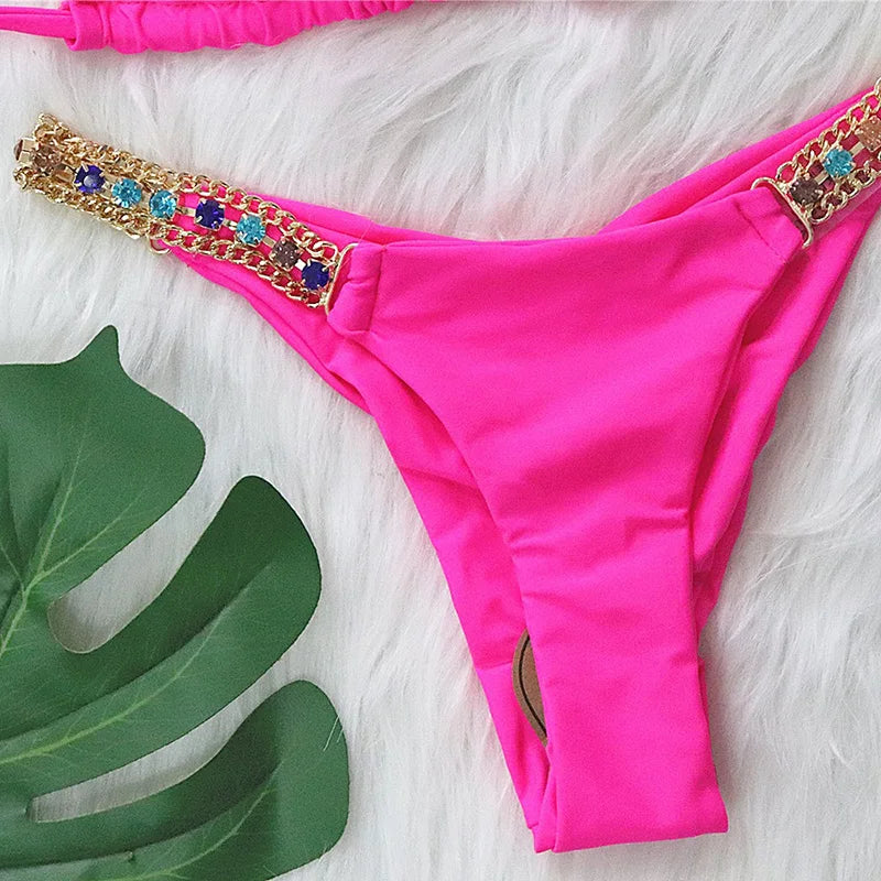 Halter Crystal Rhinestone Diamond Bikini 2026 Female Swimsuit Women Swimwear Two Pieces Bikini set Brazilian Bathing Suit Swim