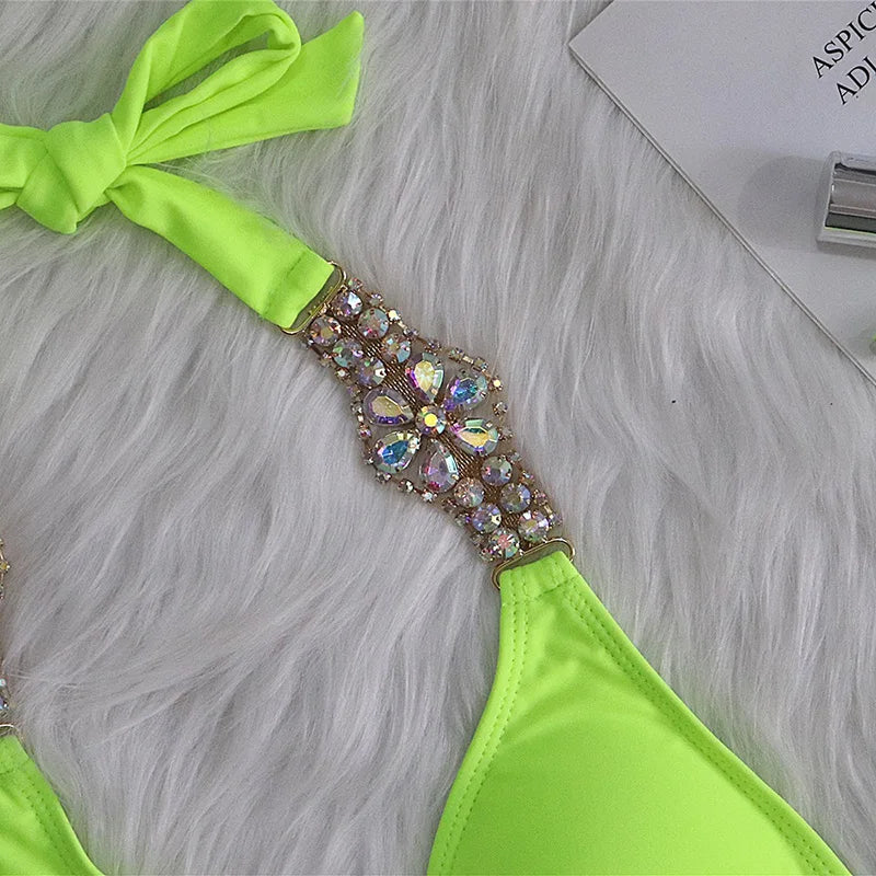 Halter Crystal Rhinestone Diamond Bikini 2026 Female Swimsuit Women Swimwear Two Pieces Bikini set Brazilian Bathing Suit Swim