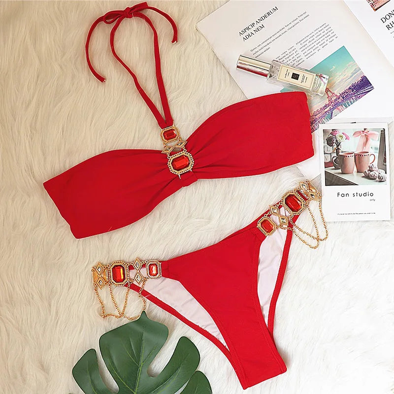 Halter Crystal Rhinestone Diamond Bikini 2026 Female Swimsuit Women Swimwear Two Pieces Bikini set Brazilian Bathing Suit Swim
