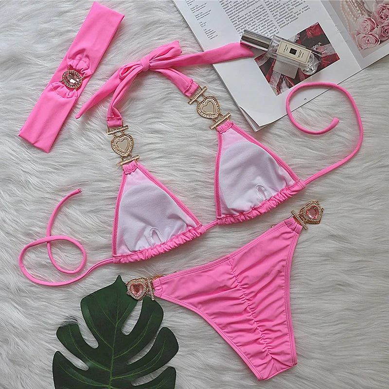 Halter Crystal Rhinestone Diamond Bikini 2026 Female Swimsuit Women Swimwear Two Pieces Bikini set Brazilian Bathing Suit Swim