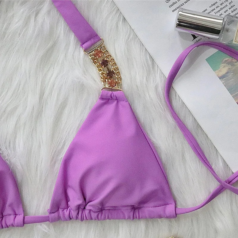 Halter Crystal Rhinestone Diamond Bikini 2026 Female Swimsuit Women Swimwear Two Pieces Bikini set Brazilian Bathing Suit Swim