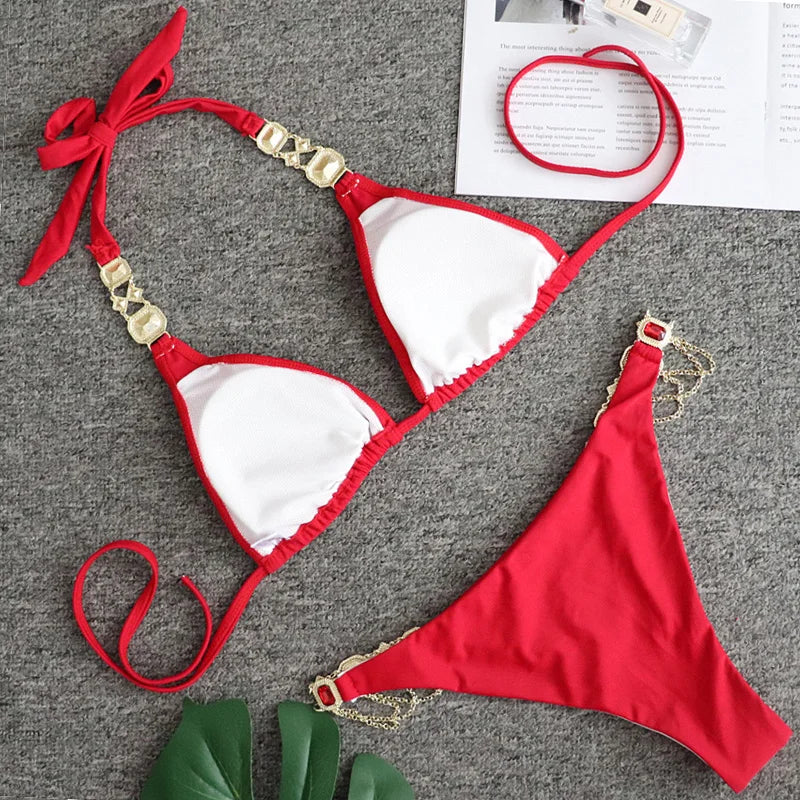 Halter Crystal Rhinestone Diamond Bikini 2026 Female Swimsuit Women Swimwear Two Pieces Bikini set Brazilian Bathing Suit Swim