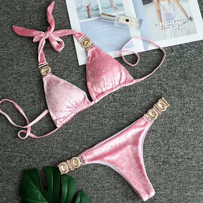 Halter Crystal Rhinestone Diamond Bikini 2026 Female Swimsuit Women Swimwear Two Pieces Bikini set Brazilian Bathing Suit Swim