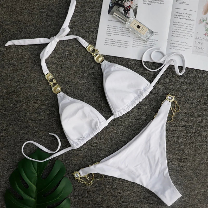 Halter Crystal Rhinestone Diamond Bikini 2026 Female Swimsuit Women Swimwear Two Pieces Bikini set Brazilian Bathing Suit Swim