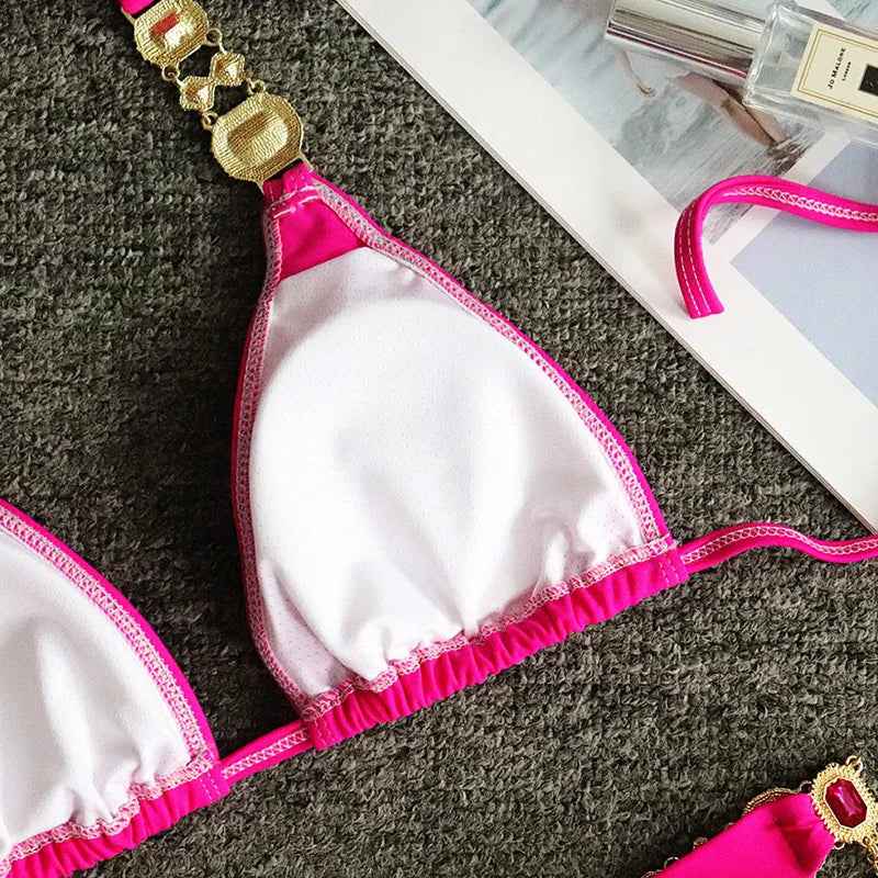 Halter Crystal Rhinestone Diamond Bikini 2026 Female Swimsuit Women Swimwear Two Pieces Bikini set Brazilian Bathing Suit Swim