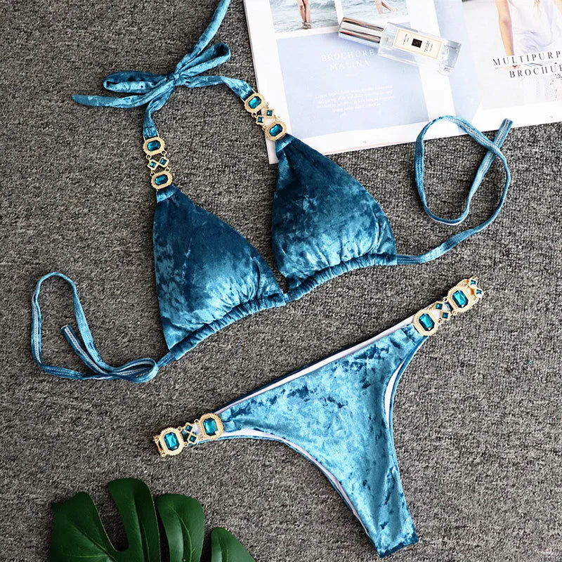 Halter Crystal Rhinestone Diamond Bikini 2026 Female Swimsuit Women Swimwear Two Pieces Bikini set Brazilian Bathing Suit Swim