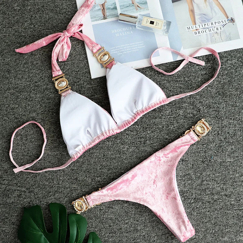 Halter Crystal Rhinestone Diamond Bikini 2026 Female Swimsuit Women Swimwear Two Pieces Bikini set Brazilian Bathing Suit Swim