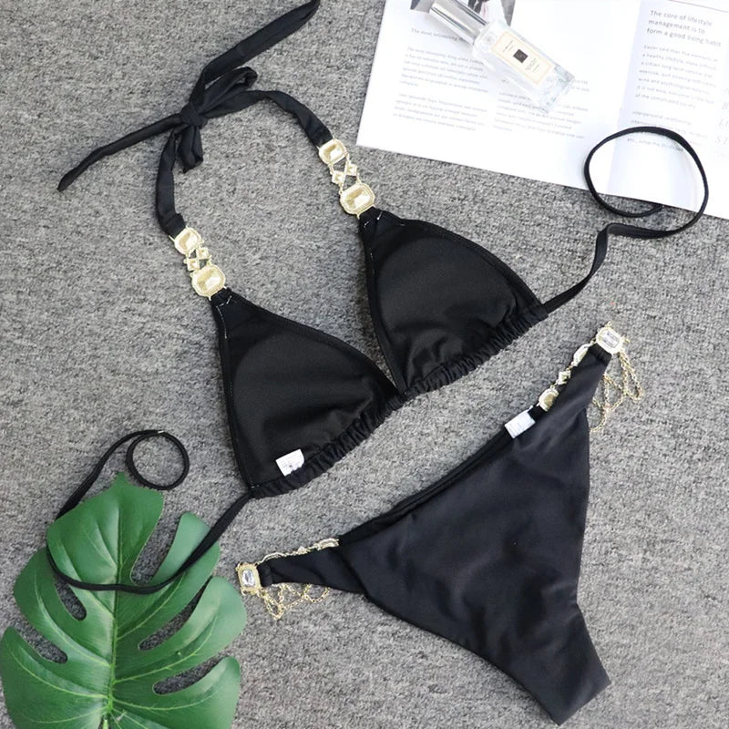 Halter Crystal Rhinestone Diamond Bikini 2026 Female Swimsuit Women Swimwear Two Pieces Bikini set Brazilian Bathing Suit Swim