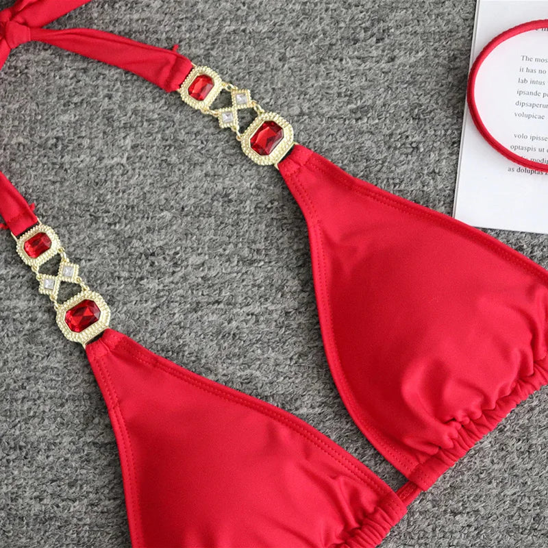 Halter Crystal Rhinestone Diamond Bikini 2026 Female Swimsuit Women Swimwear Two Pieces Bikini set Brazilian Bathing Suit Swim