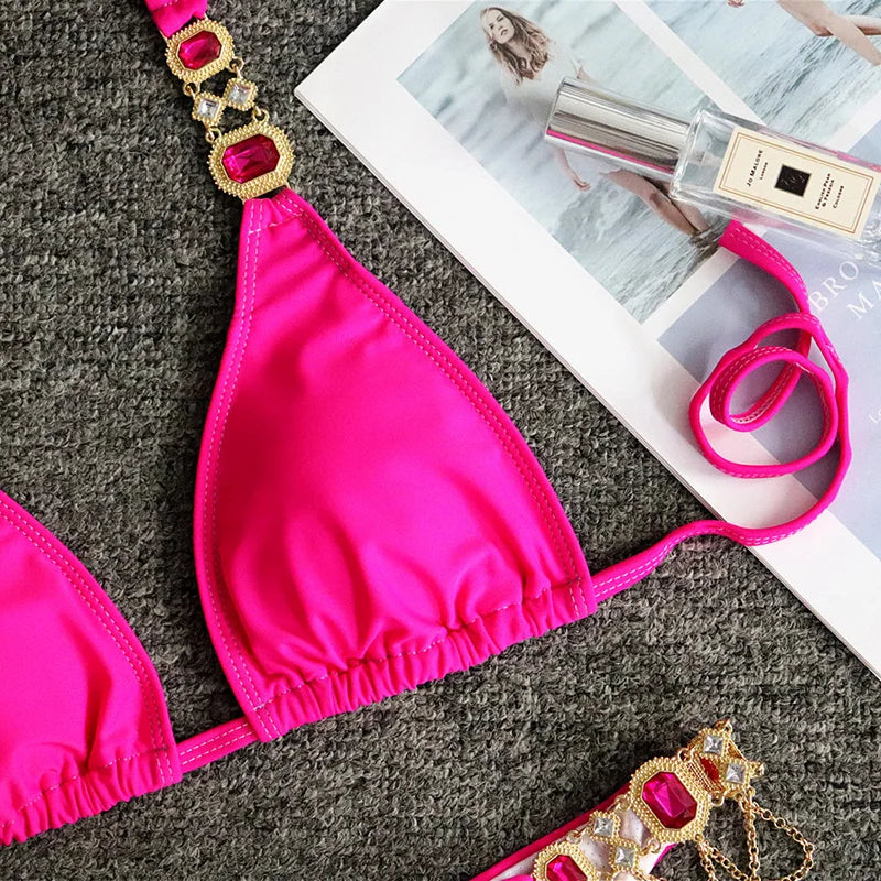 Halter Crystal Rhinestone Diamond Bikini 2026 Female Swimsuit Women Swimwear Two Pieces Bikini set Brazilian Bathing Suit Swim