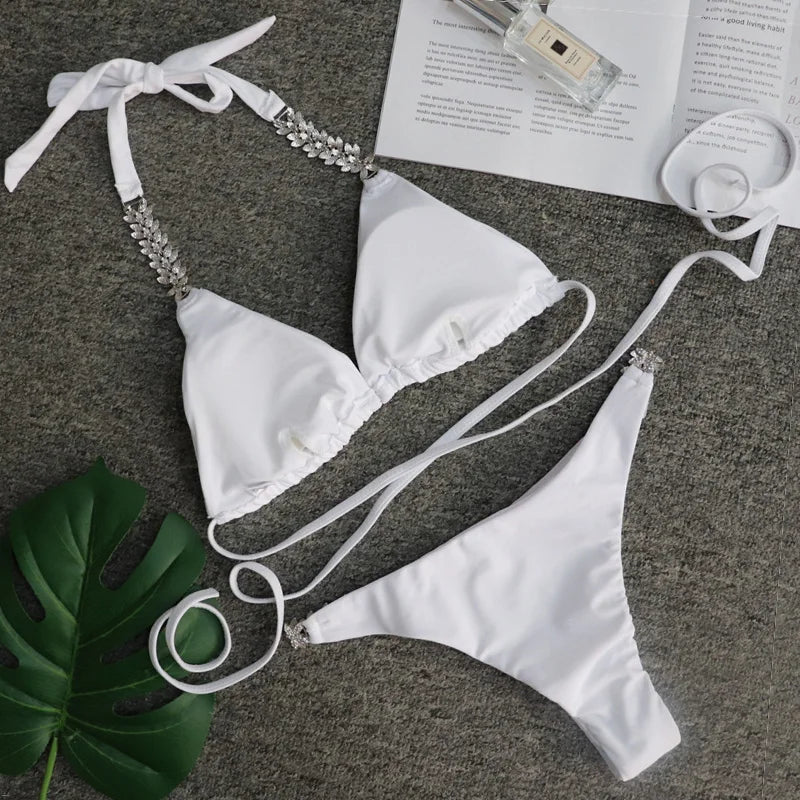 Halter Crystal Rhinestone Diamond Bikini 2026 Female Swimsuit Women Swimwear Two Pieces Bikini set Brazilian Bathing Suit Swim