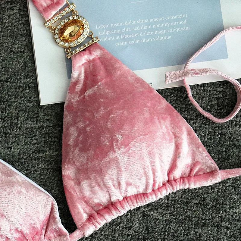 Halter Crystal Rhinestone Diamond Bikini 2026 Female Swimsuit Women Swimwear Two Pieces Bikini set Brazilian Bathing Suit Swim