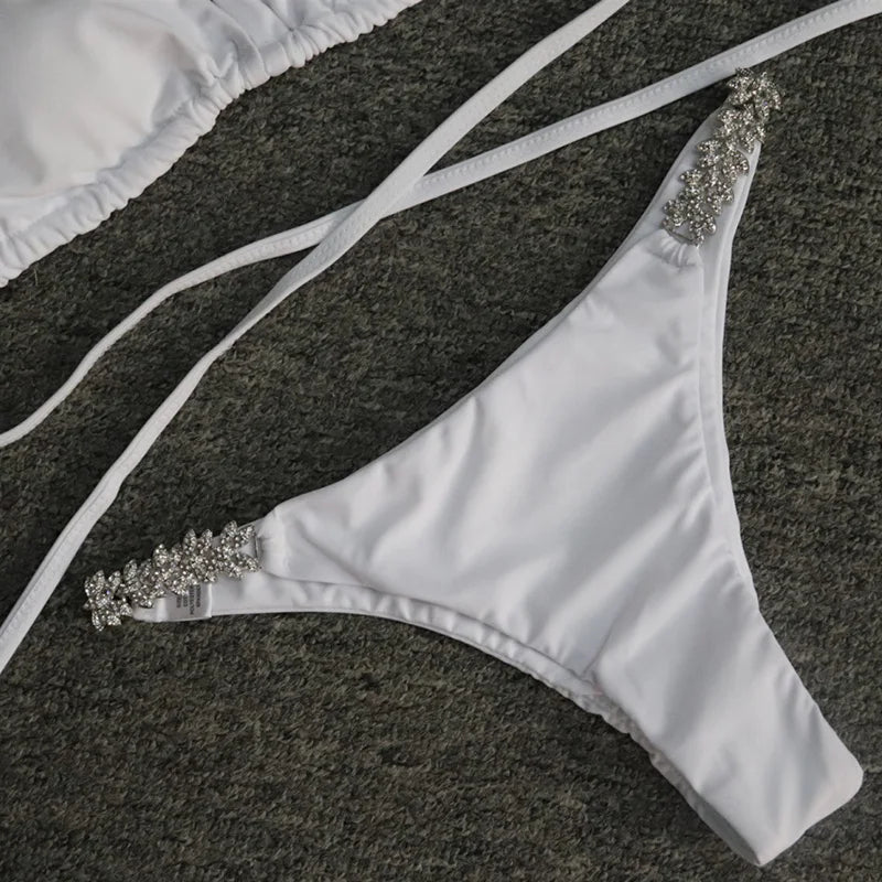 Halter Crystal Rhinestone Diamond Bikini 2026 Female Swimsuit Women Swimwear Two Pieces Bikini set Brazilian Bathing Suit Swim