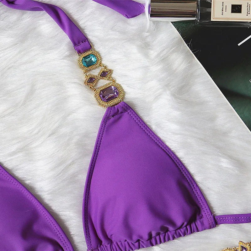 Halter Crystal Rhinestone Diamond Bikini 2026 Female Swimsuit Women Swimwear Two Pieces Bikini set Brazilian Bathing Suit Swim