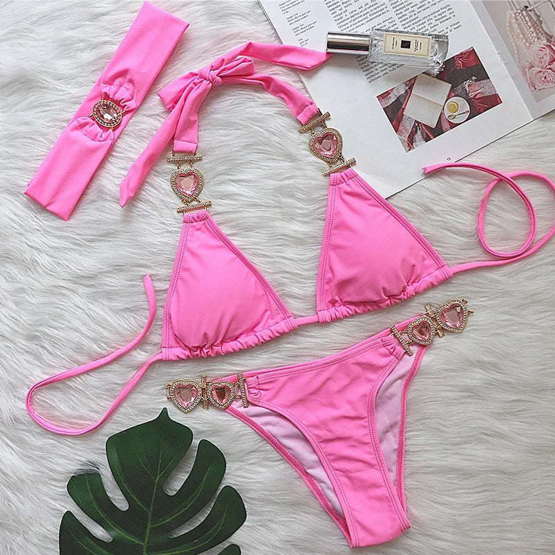 Halter Crystal Rhinestone Diamond Bikini 2026 Female Swimsuit Women Swimwear Two Pieces Bikini set Brazilian Bathing Suit Swim