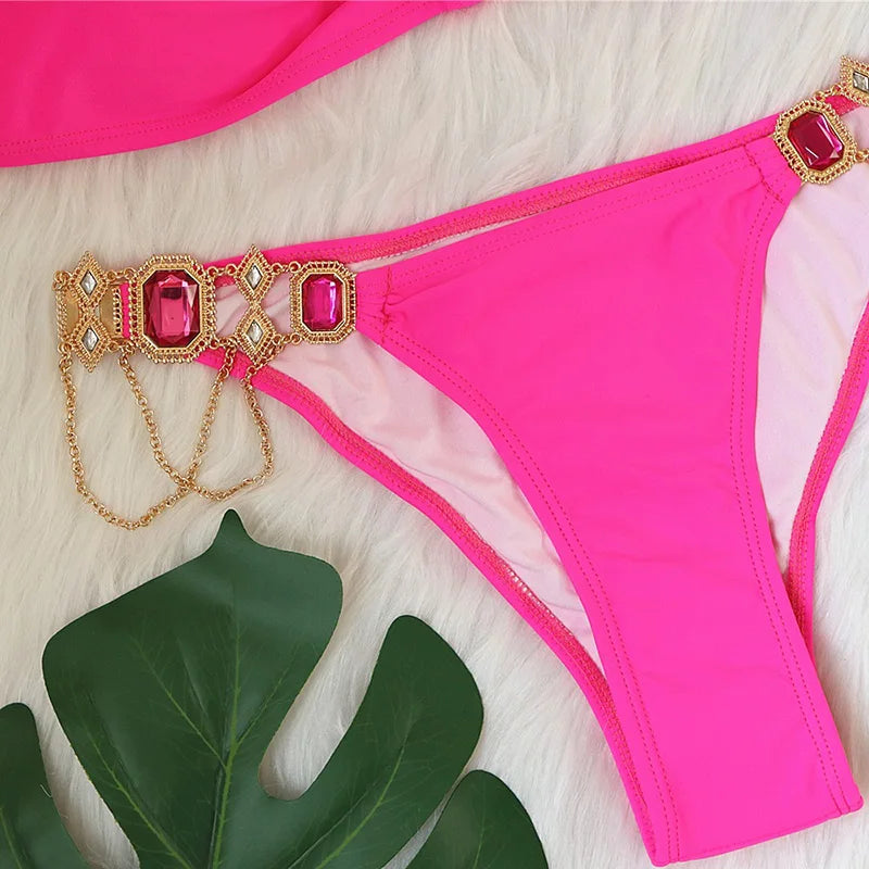 Halter Crystal Rhinestone Diamond Bikini 2026 Female Swimsuit Women Swimwear Two Pieces Bikini set Brazilian Bathing Suit Swim