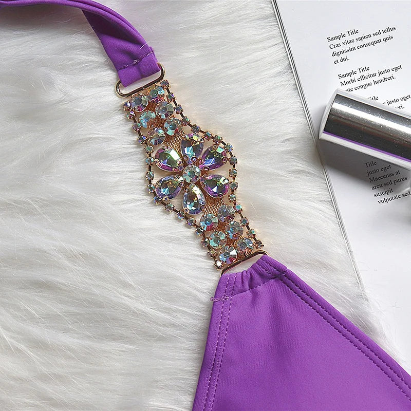 Halter Crystal Rhinestone Diamond Bikini 2026 Female Swimsuit Women Swimwear Two Pieces Bikini set Brazilian Bathing Suit Swim