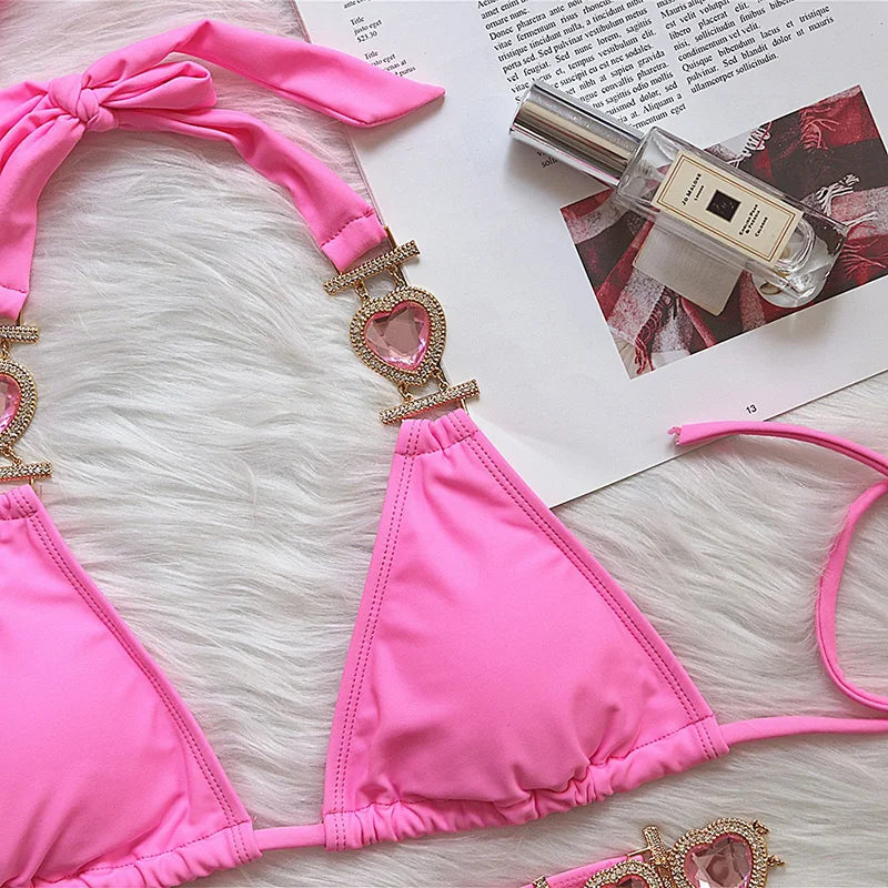 Halter Crystal Rhinestone Diamond Bikini 2026 Female Swimsuit Women Swimwear Two Pieces Bikini set Brazilian Bathing Suit Swim