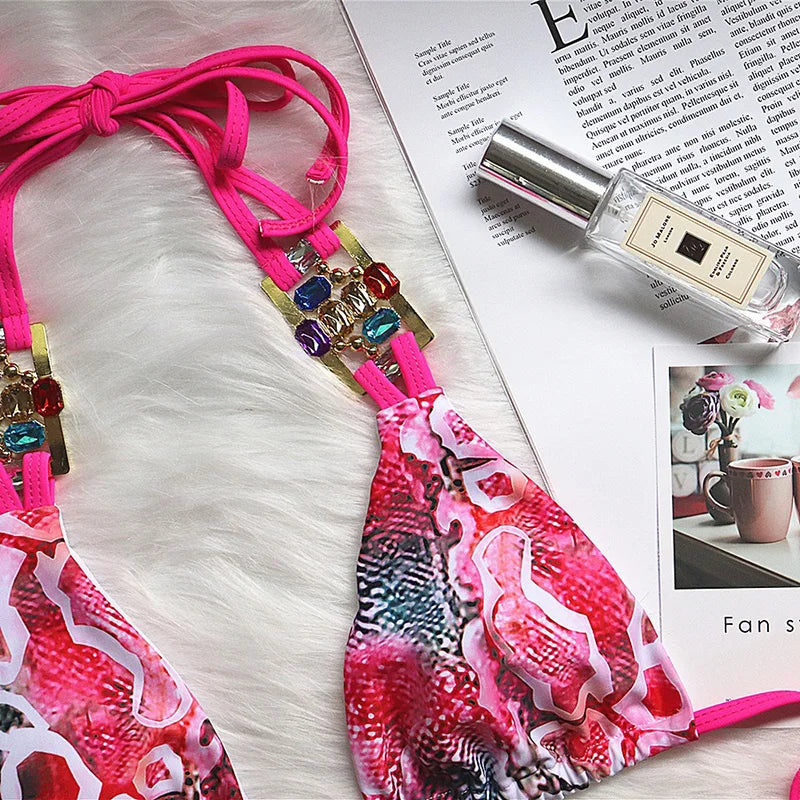 Halter Crystal Rhinestone Diamond Bikini 2026 Female Swimsuit Women Swimwear Two Pieces Bikini set Brazilian Bathing Suit Swim