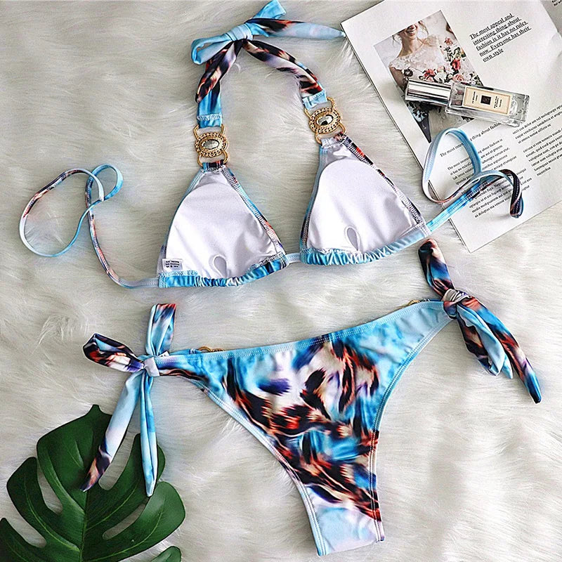 Halter Crystal Rhinestone Diamond Bikini 2026 Female Swimsuit Women Swimwear Two Pieces Bikini set Brazilian Bathing Suit Swim