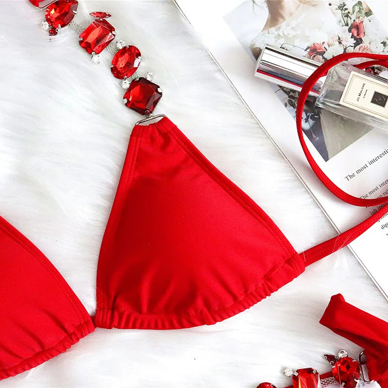 Halter Crystal Rhinestone Diamond Bikini 2026 Female Swimsuit Women Swimwear Two Pieces Bikini set Brazilian Bathing Suit Swim