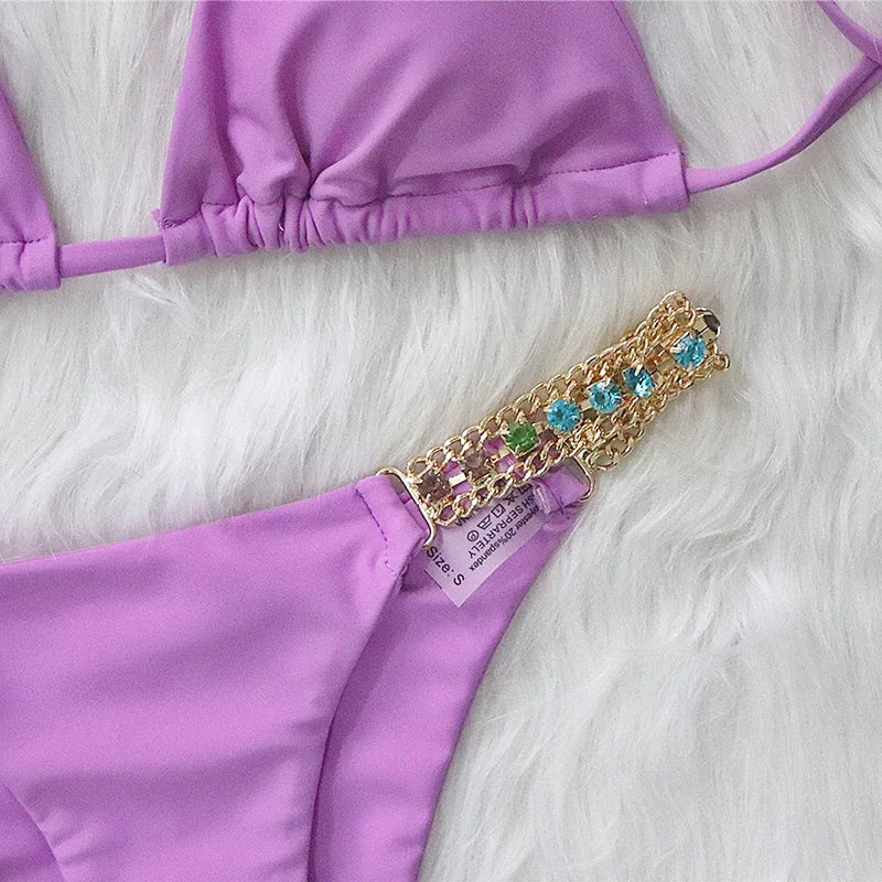 Halter Crystal Rhinestone Diamond Bikini 2026 Female Swimsuit Women Swimwear Two Pieces Bikini set Brazilian Bathing Suit Swim
