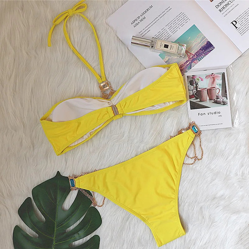 Halter Crystal Rhinestone Diamond Bikini 2026 Female Swimsuit Women Swimwear Two Pieces Bikini set Brazilian Bathing Suit Swim