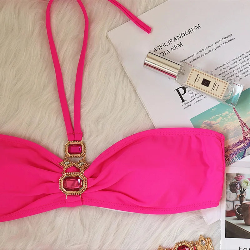 Halter Crystal Rhinestone Diamond Bikini 2026 Female Swimsuit Women Swimwear Two Pieces Bikini set Brazilian Bathing Suit Swim