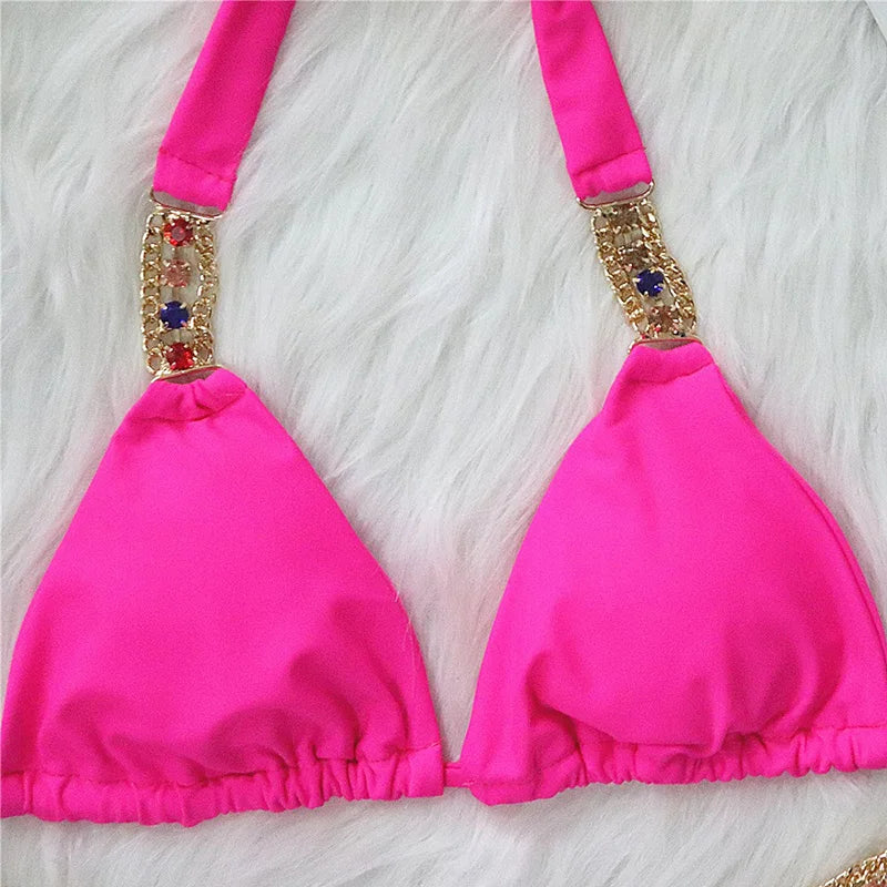 Halter Crystal Rhinestone Diamond Bikini 2026 Female Swimsuit Women Swimwear Two Pieces Bikini set Brazilian Bathing Suit Swim