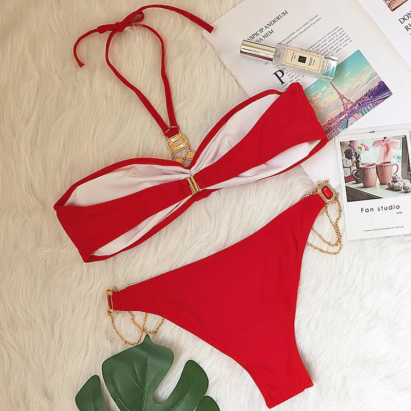 Halter Crystal Rhinestone Diamond Bikini 2026 Female Swimsuit Women Swimwear Two Pieces Bikini set Brazilian Bathing Suit Swim