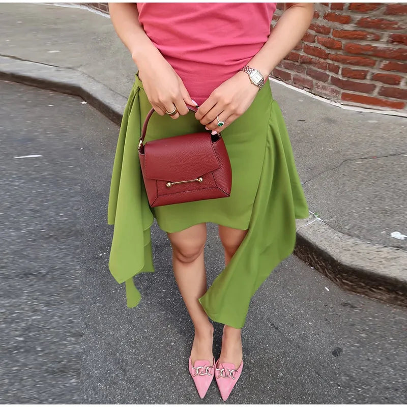 High Waist Asymmetrical Hem Midi Skirt Ruffle Flowy Irregular Hem A Line Skirts 2026 Summer Elegant Casual Vacation Chic Outwear