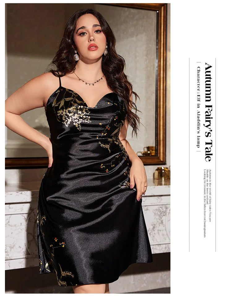 Print Cherry 2PCS Robe Set Large Size 5XL Suspender Nightgown Women Sexy Kimono Bathrobe Gown Sleepwear Loose Satin Home Dress