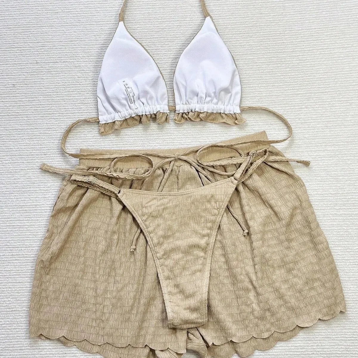 Ruffled Firlled Halter Bikini Women Swimwear Female Swimsuit Three-pieces Bikini Set with Shorts Bather Bathing Suit Women