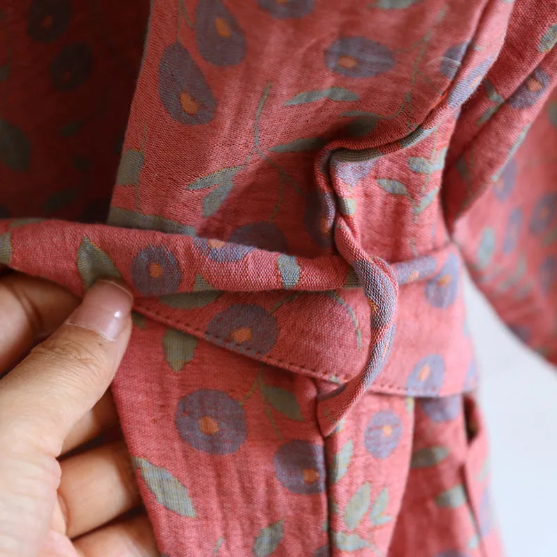 Multi Colors Kimono Bathrobe Women's Pajamas Clothing for Spring and Summer Cotton Loose Home Sleepwear Kimono Robes with Belt