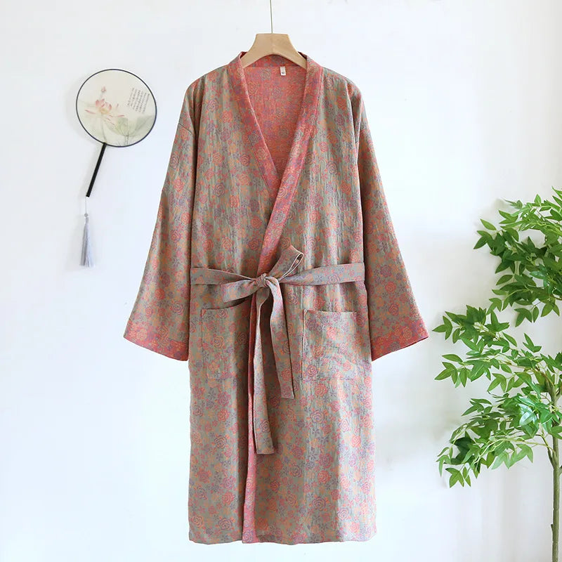 Multi Colors Kimono Bathrobe Women's Pajamas Clothing for Spring and Summer Cotton Loose Home Sleepwear Kimono Robes with Belt