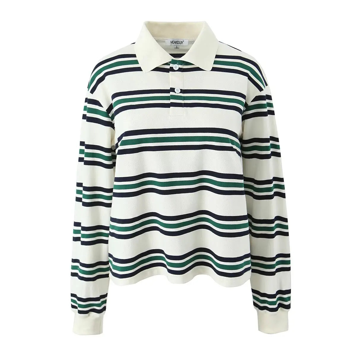 Summer Ladies Polo Shirts Woman Long Sleeve Crop Tops Striped Vintage Clothes Polo Shirts Mujer Streetwear Casual Tops Brown